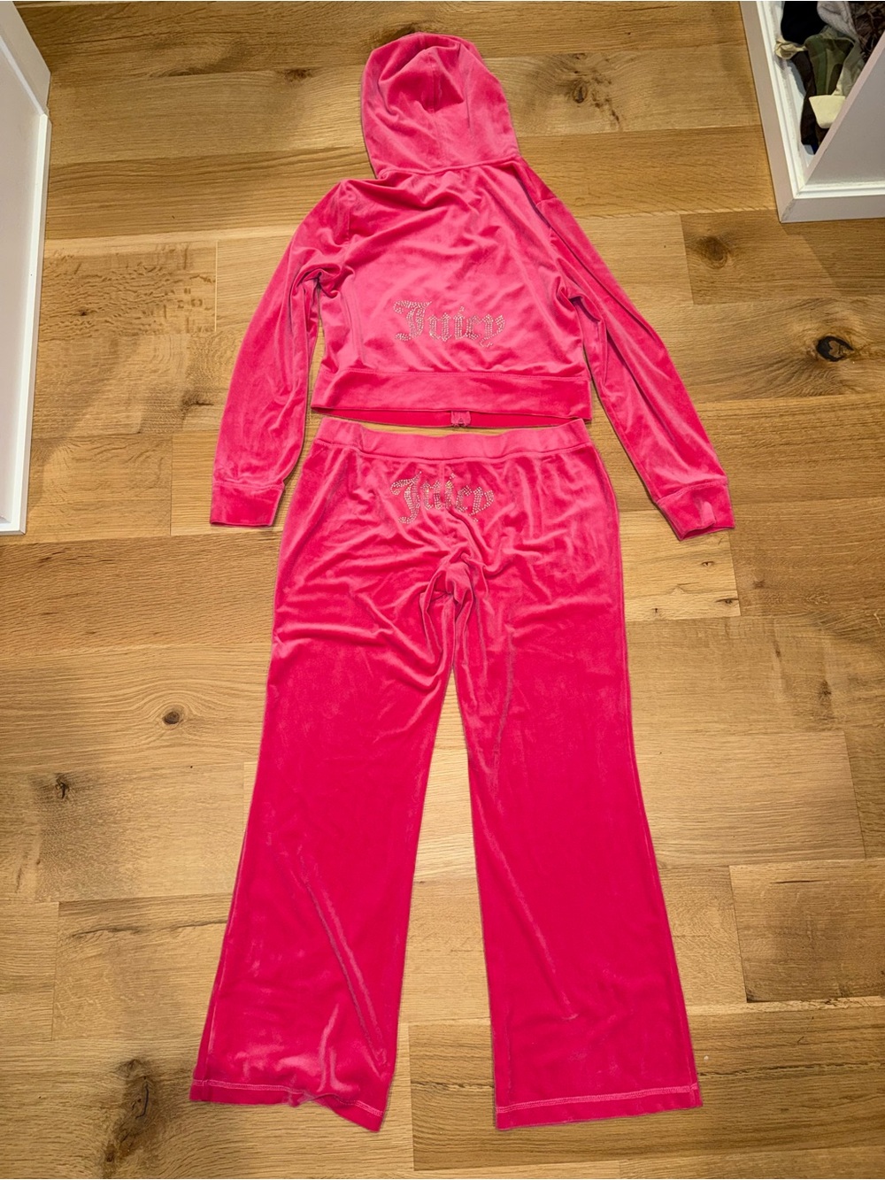 Juicy couture Hot Pink Velour jump suit tracksuit Hoodie & Pant Pajama Set XL